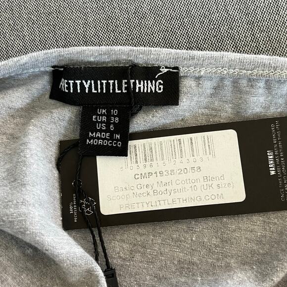 PrettyLittleThing Basic Grey Marl Cotton Sleeveless Scoop Neck Bodysuit 6/M NWT - Picture 3 of 11
